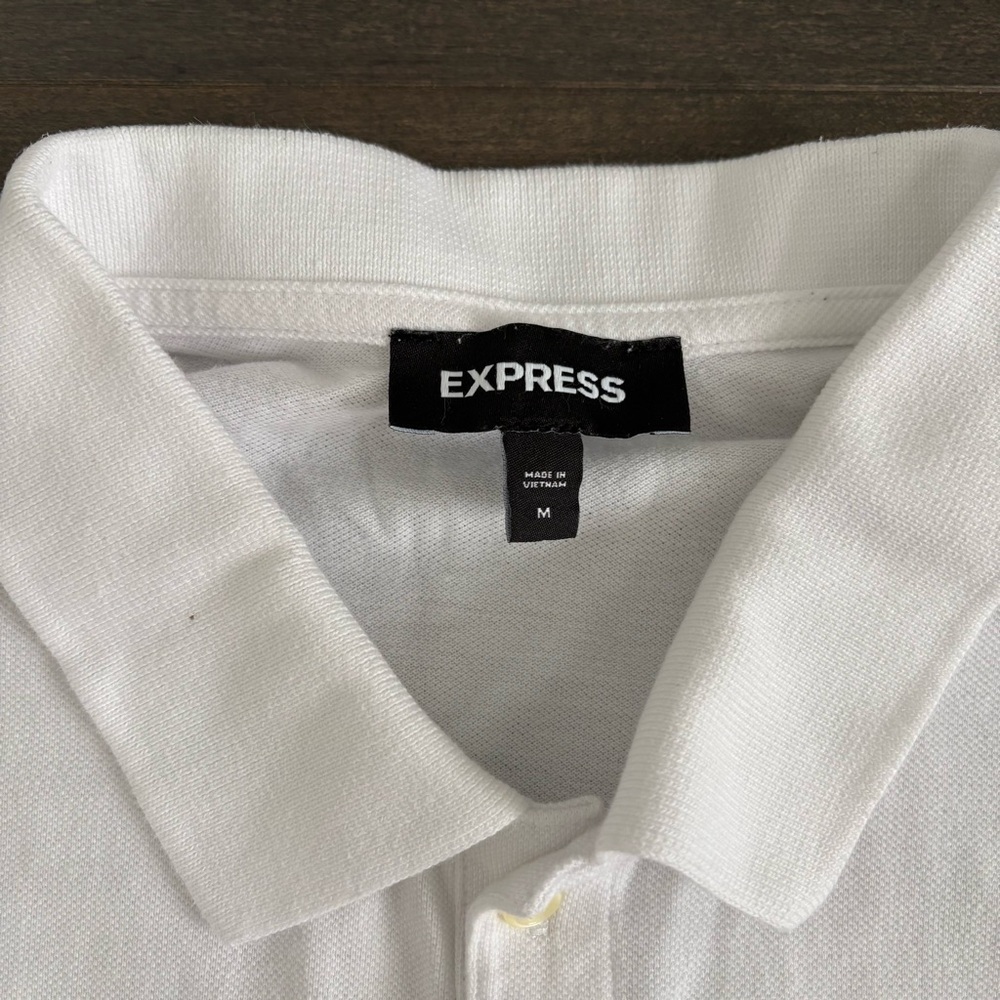 Express White Polo Shirt Men’s Medium Short Sleeve Classic Logo 100% Cotton - Picture 4 of 7